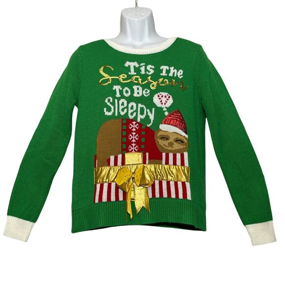 Joe Boxer TIS THE SEASON TO BE SLEEPY Sloth Ugly Christmas Sweater Size L - Picture 1 of 5